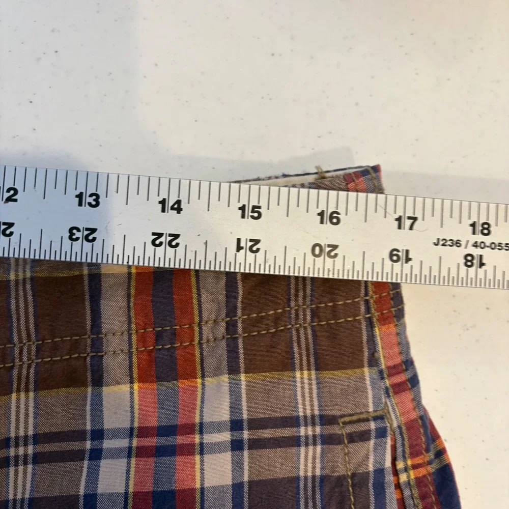 American Eagle‎ Outfitters Mens Plaid Shorts Brown Blue Red Cotton Size 33